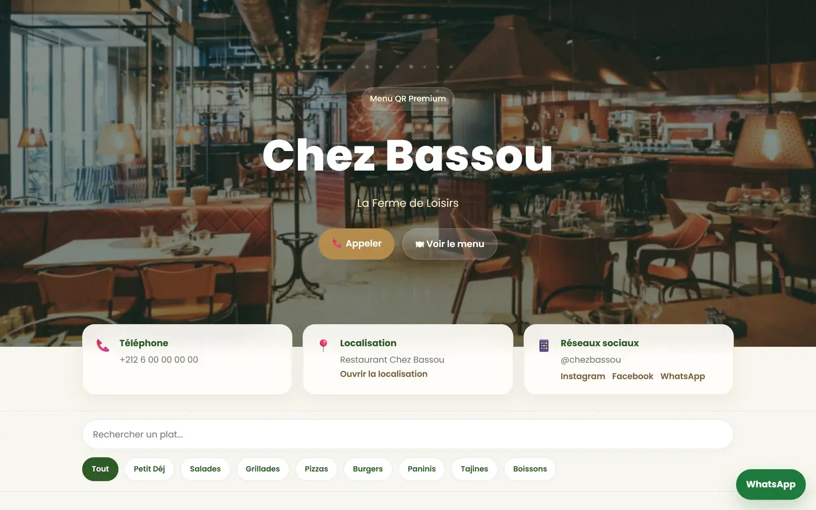 موقع Menu Chez Bassou معروضاً على الحاسوب