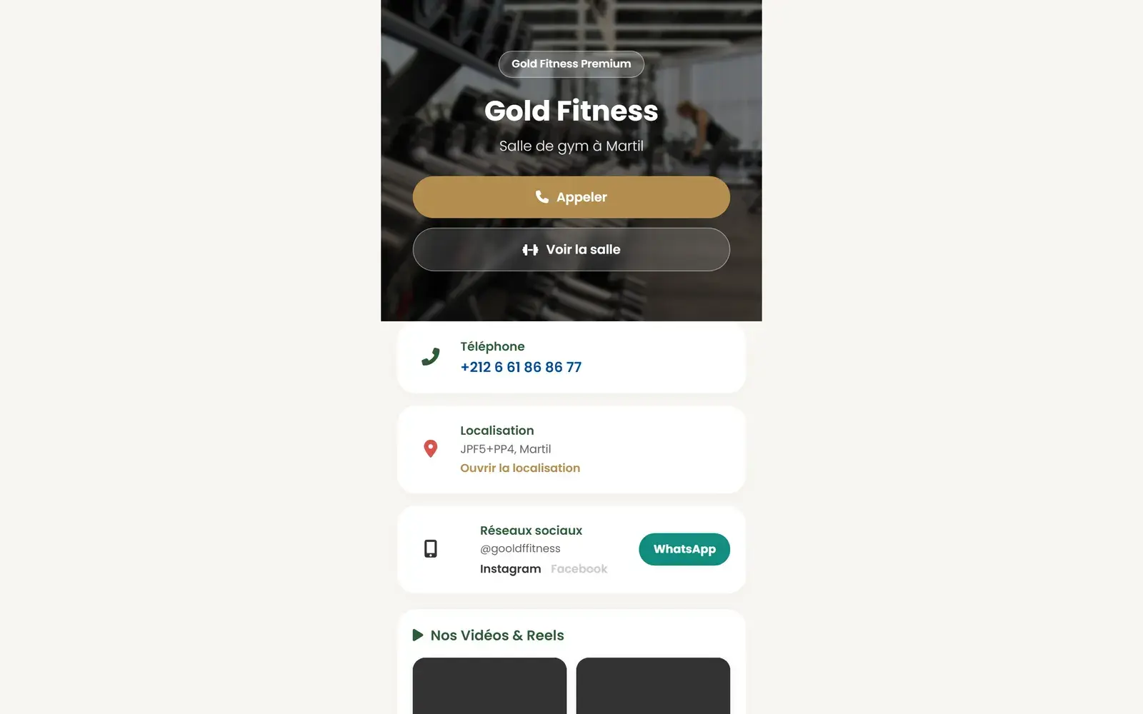 Gold Fitness site shown on desktop